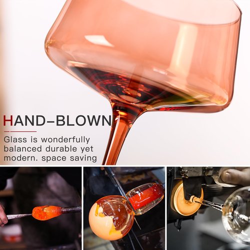 comfit Brown Coupe glasses Set of 6-13 oz Large Capacity Martini Glassware - Amber Colored Cocktail Glasses- 【Hand-Blown】 Colored Champagne Glass-Valentine's Day,Wedding Gifts