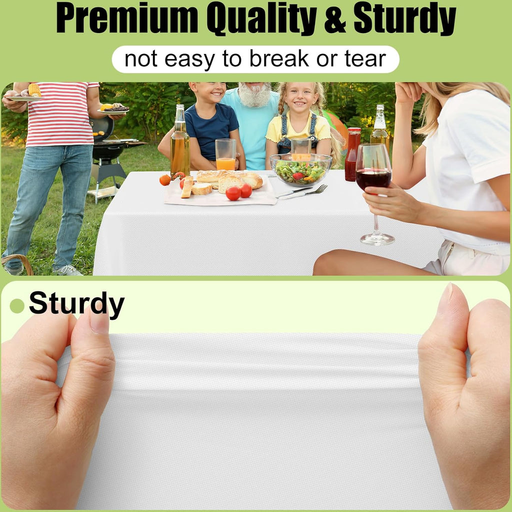 Smiry Disposable Table Cloth - Waterproof 54 x 108 Inch Rectangle Table Cover | 6 Pack, Sturdy & Leakproof, White