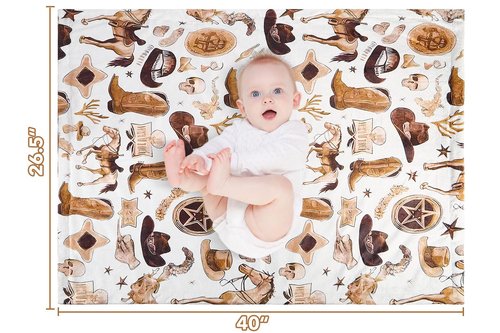 Cowboy Baby Blanket for Boys Girls Soft Fleece Minky Blanket with Dotted Backing Double Layer Newborn Toddler Blankie for Nursery Stroller Crib Gift to Son Nephew Grandson 26.5 * 40 Inches