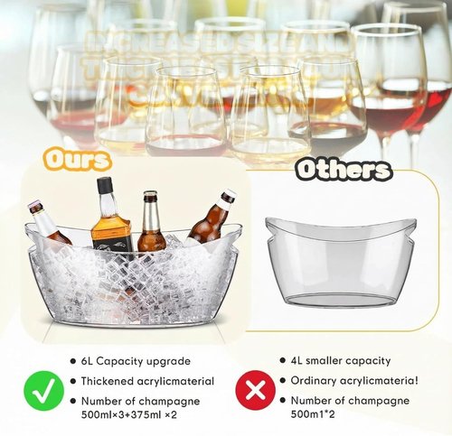 4 Pcs Ice Bucket for Parties Clear Bar Supplies 5.5 Liter Acrylic Champagne Bucket with 4 Ice Scoop Wine Tub for Champagne Beer Beverage Sparkling Cocktails