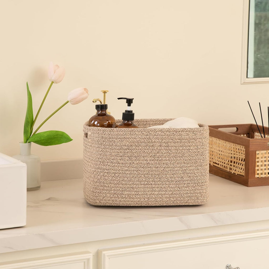 OIAHOMY Storage Baskets - 4 Pack Woven Cube Organizers with Handles | 12.7''L x 9''W x 7.8''H, Brown