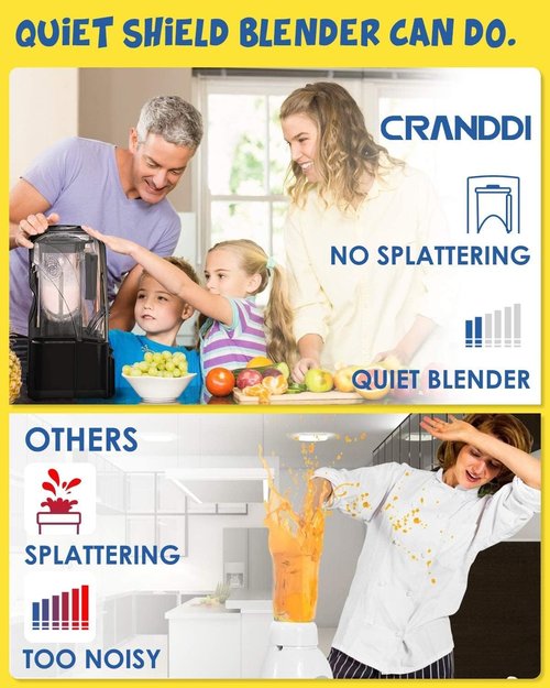 CRANDDI Commercial Quiet Blender - 2200 Watt Professional Countertop Blender with 80oz Pitcher | K90 Black