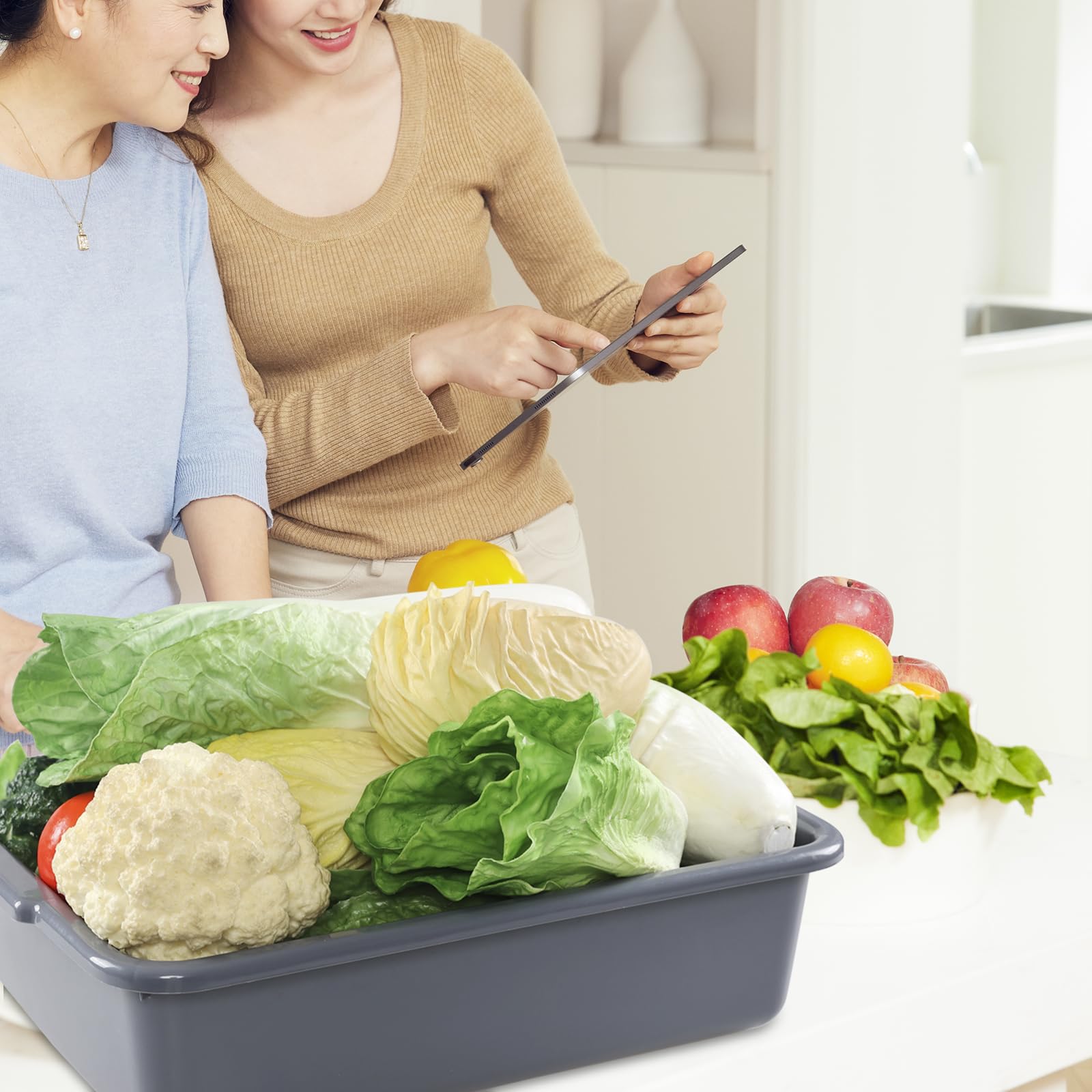 Drephia 4 Pack 13 L Utility Commercial Bus Tubs, Plastic Bus Box Bin, Food Grade Butcher Meat Tote, Gray
