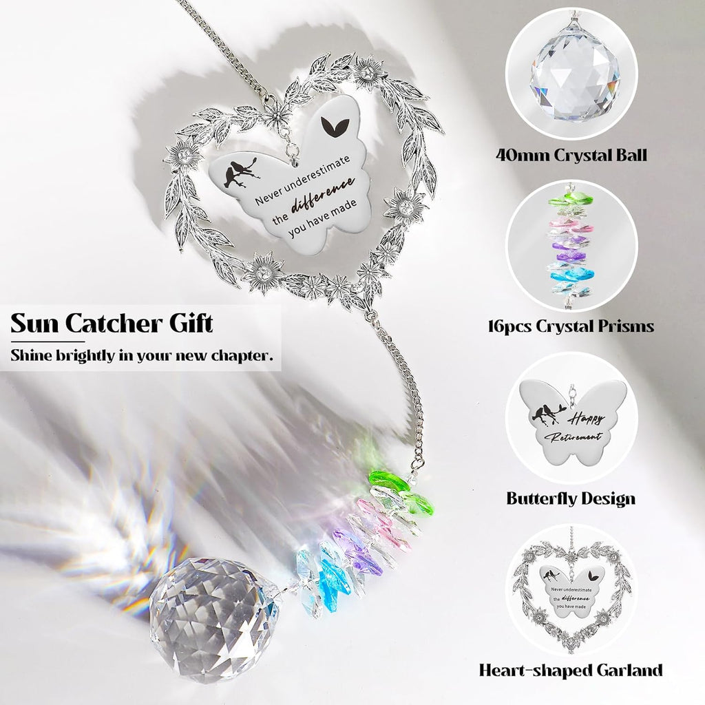 Skiennix Retirement Gift Sun Catcher - Heart-Shaped Rainbow Maker Ornament for 2025 Farewell