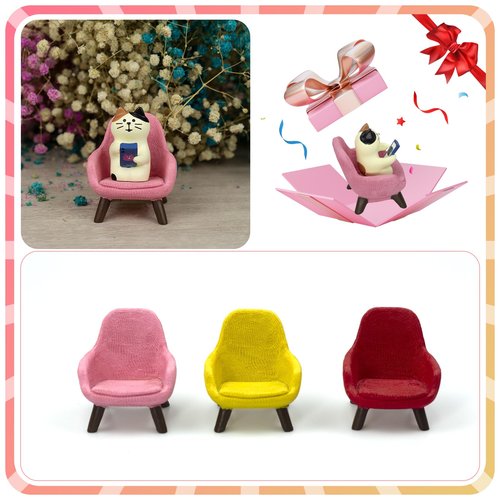 Refintural Cute Cat Playing Phone on Sofa Resin Figurine Desk Decor & Cat Lover Gift (Pink Sofa)