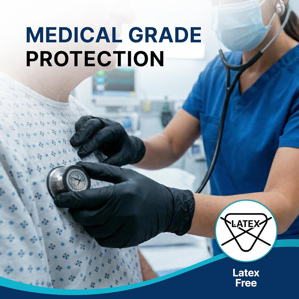 Schneider Nitrile Exam Gloves - 4 Mil Black Disposable, Latex-Free & Powder-Free | Food Safe for Cooking & Prep