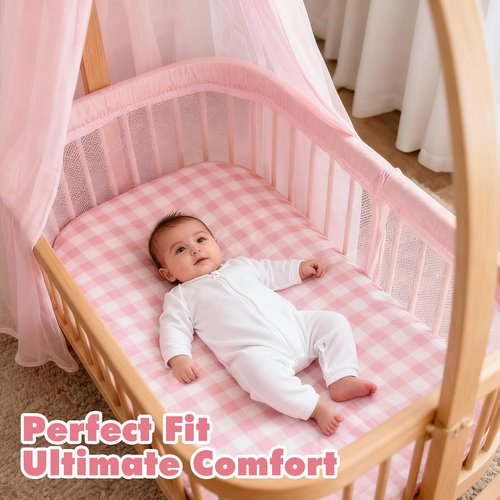 3 Pack Cotton Bassinet Sheets - 33"x19" for Baby Delight, Jimglo, BabyBond, BCOL, Maxi-COSI and Most Regular Bedside Sleeper, Ultra Soft & Skin Friendly Bassinet Fitted Sheets, Pink Flower