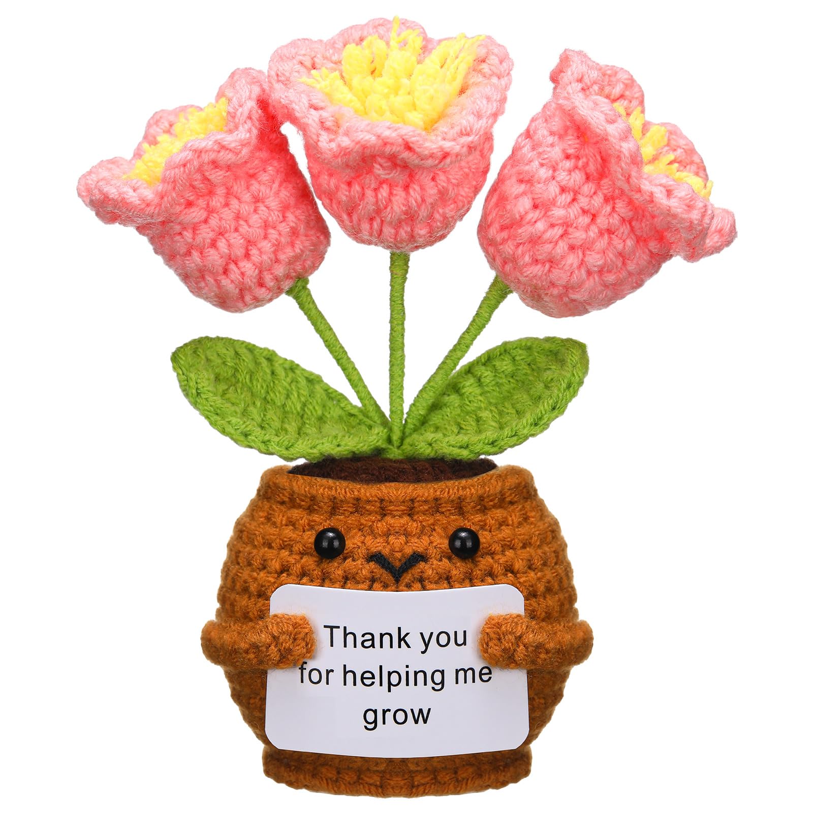 Wavwavw Teacher's Day Appreciation Gifts Thank You for Helping Me Grow Handmade Crochet Flower Doll with Card for Teacher Graduation Gifts Office Decor(Bell Orchid)