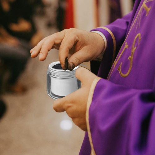 Prefilled Pure Palm Ashes for Ash Wednesday with Acrylic Palm Ash Pyx Container, Christian and Catholic Church Supplies, Comes in Packs That Serve 1000 People (Cross)