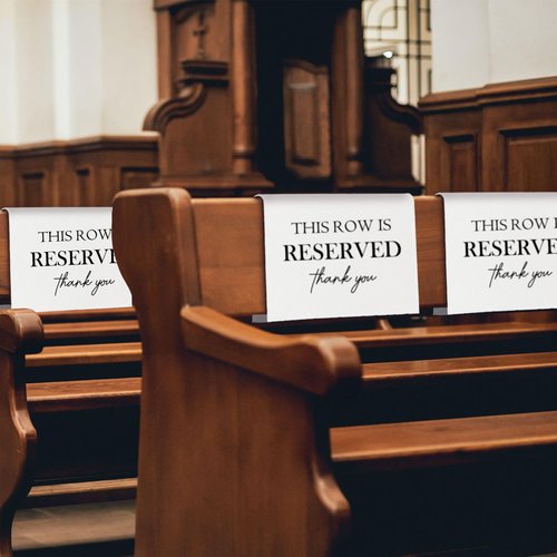 ChissNook Reserved Seating Chair Signs, This Row Is Reserved Pew Cloths Seating Placeholder for Church Pews, Wedding Decorations for Reception Parties Celebrations Event Meetings (White, 4 PCS)