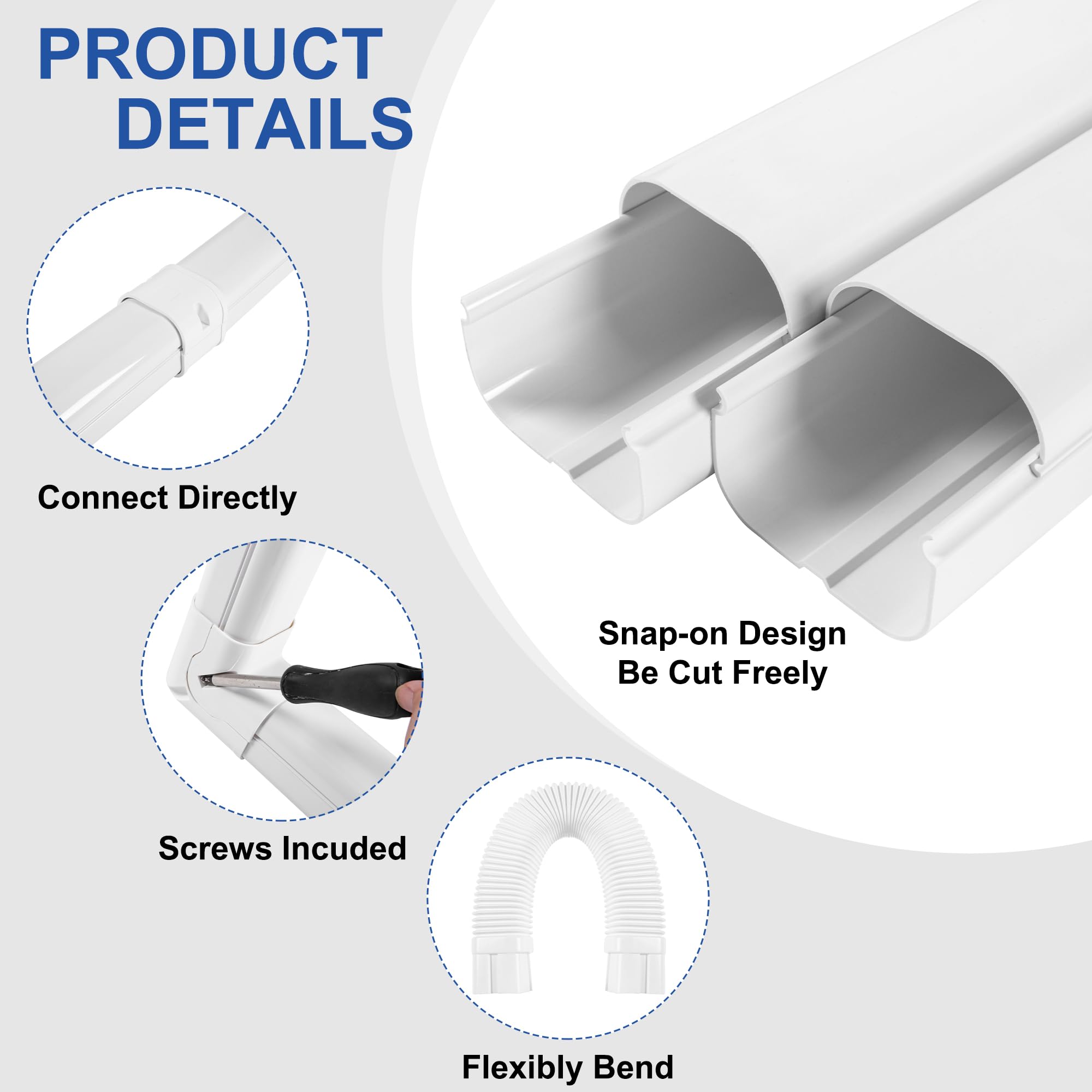 KuriProtect 4”W 16.5Ft Decorative PVC Line Set Cover Kit for Mini Split Lineset Cover Kit for Air Conditioner & Heat Pump (White)