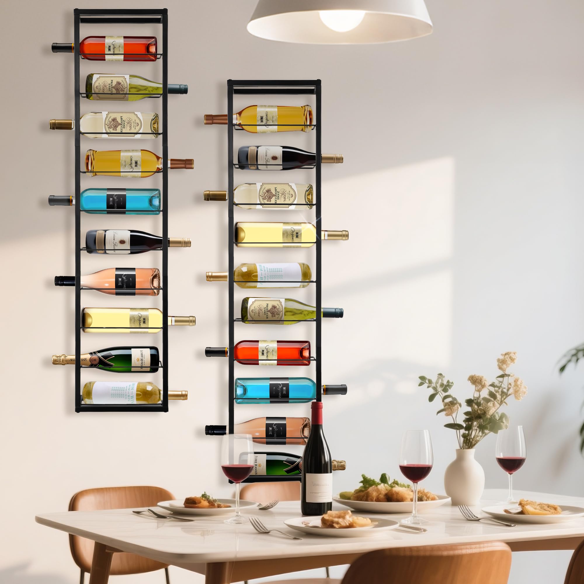 YANGSHUO Wall Mount Wine Rack - 10 Bottle Black Metal Wine Bottle Holder for Wall, Wine Bottles Storage Organizer Display Shelf for Home, Bar, Dining Room, Liquor, Kitchen, Wine Cellar