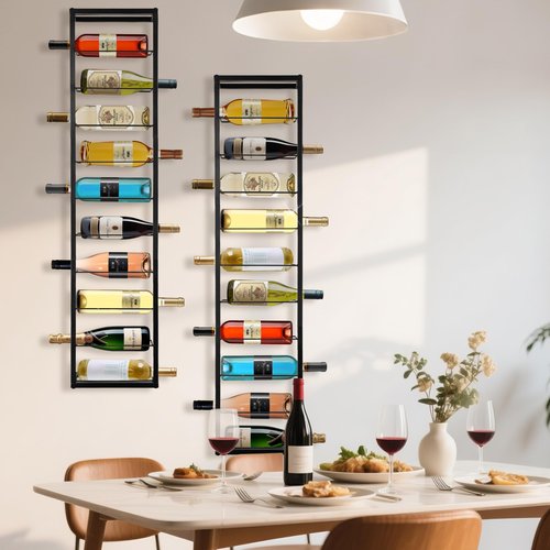 AQAREA Wall Mounted Wine Rack: Metal Hanging 10 Bottle Wine Holder - Black Wine Storage Rack