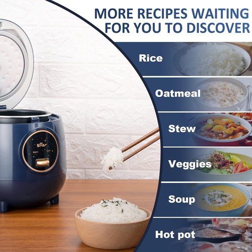 Bear Mini Rice Cooker - 2 Cups Uncooked | Portable Non-Stick Travel Cooker, BPA Free, Blue