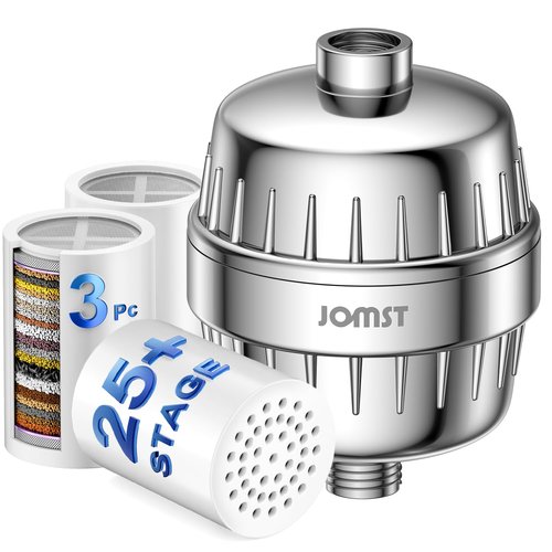 25 Stages Shower Filter with 3 Cores - Maximize Shower Sediment Filtration & Reduce 97.45% Chlorine in Shower Water - For Softer Skin & Shinier Hair - Model SA-001