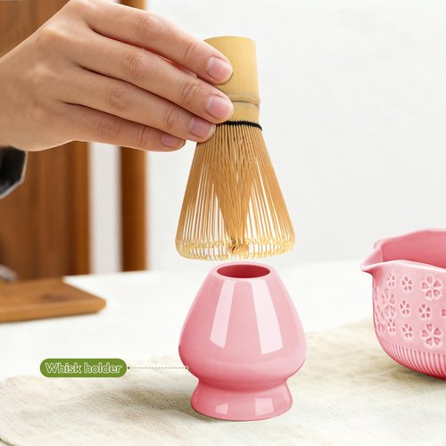Matcha Whisk Set, 7 Pcs Matcha Making Kit with Matcha Bowl, Matcha Whisk and Holder, Bamboo Scoop, Scoop Rest, Sifter and Tea Towel，Gifts for Christmas Birthday