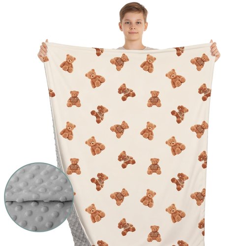 FIGEPO Bear and Buffalo Check Plaid Baby Blanket Gender Neutral Blankets for Newborn Baby Girls or Boys Nursery Toddler Double Layer Blanket with Dotted Backing and Bear Printed (Bear1)