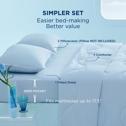 Bedsure Cooling Comforters Queen Size Set 4 Pieces, Blue Cooling Blanket for Hot Sleepers, Double-Sided Cool Tech Queen Bedding Set with Breathable Lightweight Comforter, Sheet & Pillowcases