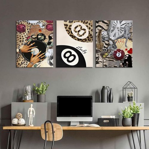 Fashion Cheetah Wall Art - Set of 3 Leopard Canvas Prints | Dark Red Framed Decor for Bedroom & Living Room, 12x16 Inch