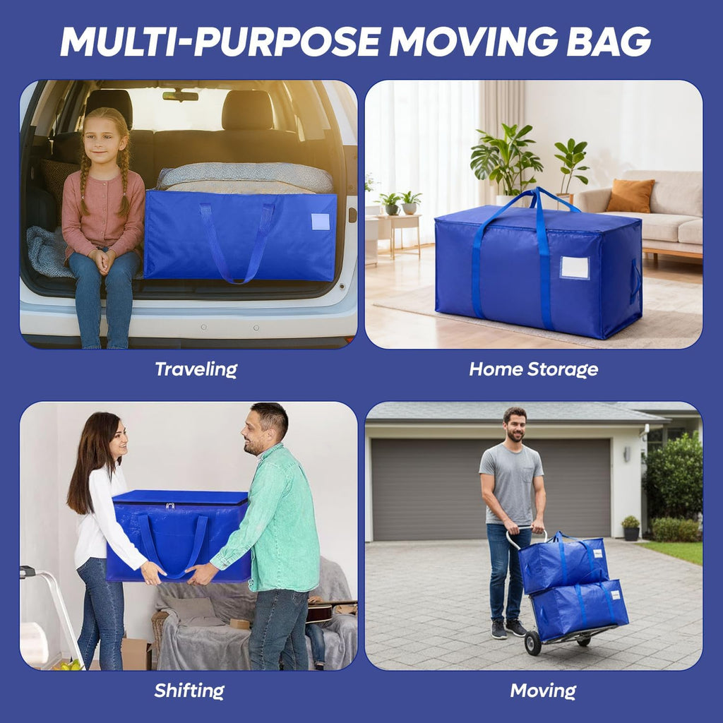 Skiennix Extra Large Moving Bags - Heavy Duty Clothes Storage Tote with Strong Zipper & Handles | 4 Pack
