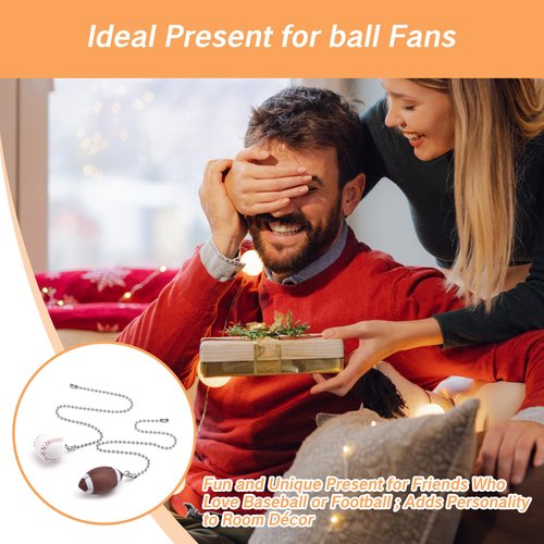 BRBASAP 2Pcs Ceiling Baseball Football Pull Fan Chain Set 12'' Sports Fan Pulls Nickel Decorative Extension for Ceiling Light Lamp Fan Chains Unique Long Cord Puller Ornaments