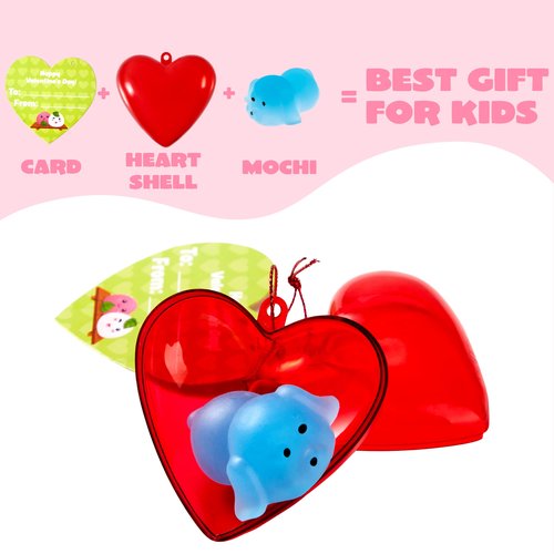 JOYIN 28 Packs Valentines Day Gifts for Kids, Glow Mochi Squishy Toys with Heart Funny Valentines Day Cards for Kid School Classroom Exchange Prize, Stress Relief Fidget Toy for Valentine Party Favor