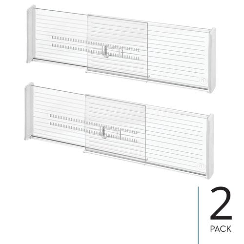 iDesign Expandable Deep Drawer Dividers for Kitchen, Dresser, or Desk Drawers - Set of 2 - Clear