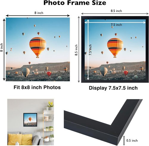 JCJMY 8x8 Black Picture Frame - Versatile Wall Hanging or Tabletop Display | Shatter-Resistant Plexiglass
