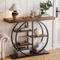 LIFECHOVY 41.3" Console Table for Entryway, Industrial Hallway Sofa Table with Storage Shelves, Narrow Accent Decor Living Room Furniture with Circle Base for Foyer, Entrance, Rustic Brown