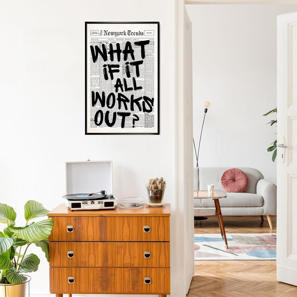 Skiennix Retro Black and White New York Newspaper Canvas Art - Positive Affirmation Wall Decor | 8x12in