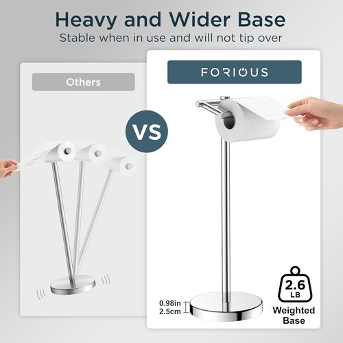 Forious Toilet Paper Holder - Stainless Steel Rustproof Double Post Pivoting Design | Chrome Finish