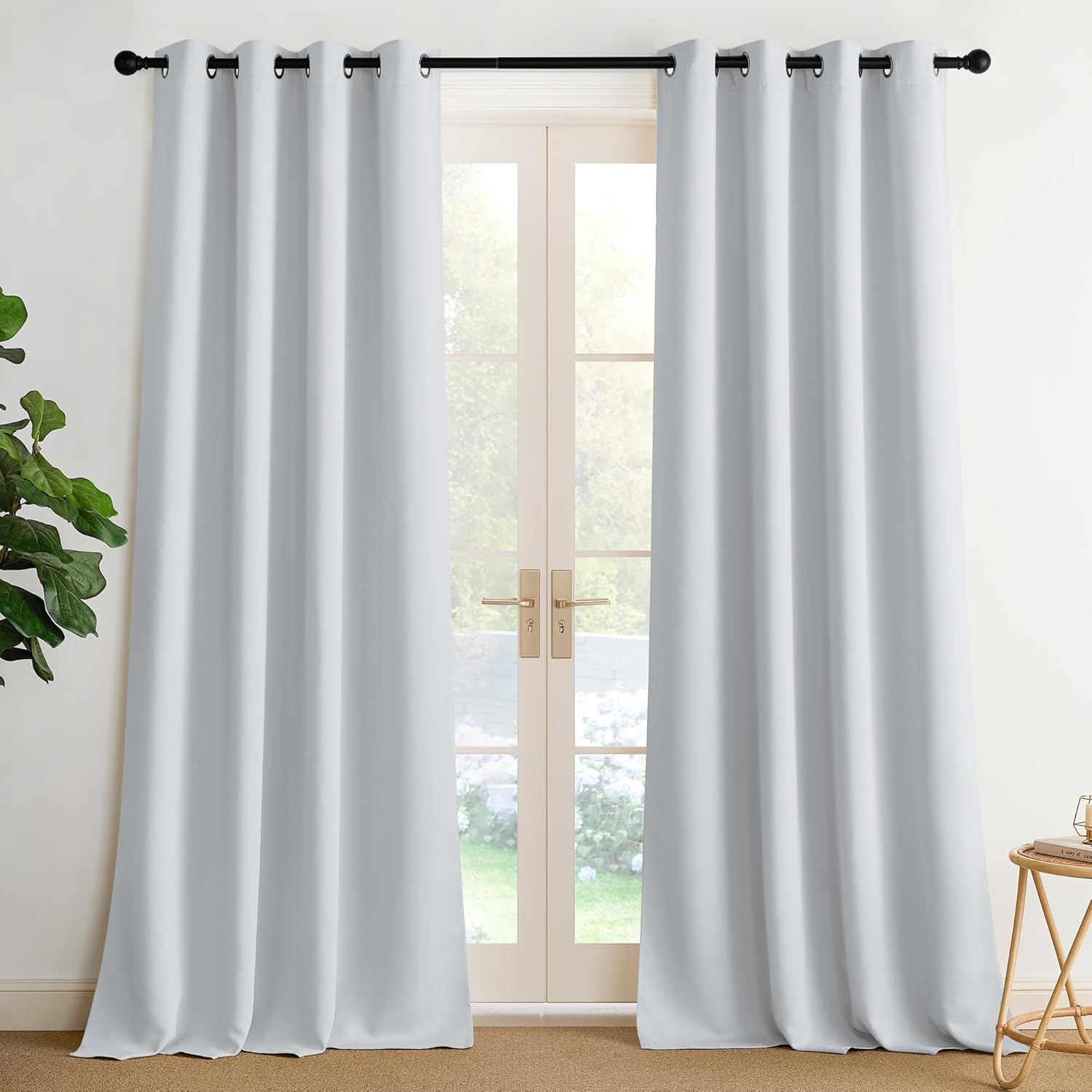 NICETOWN Room Darkening Curtains - Elegant Greyish White Drapery Panels, 52" x 102" Size