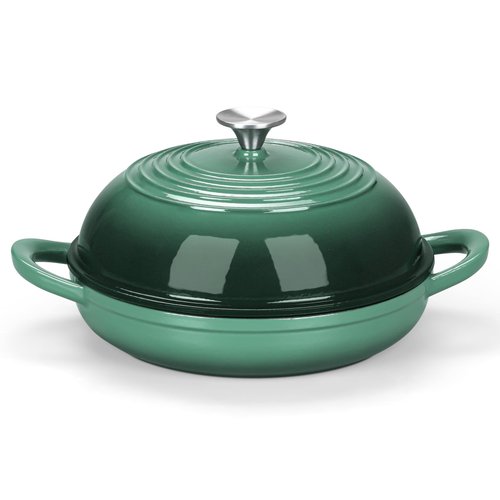 E-far Dutch Oven for Sourdough Bread Baking, 6 Qt Round Enameled Cast Iron Dutch Oven for Homemade Artisan Bread, Dome Lid & Shallow Base, Matte Black Interior & Durable, Oven-Safe to 500℉, Dark Green