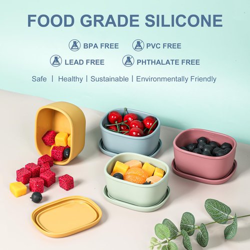 AOEDEO 4 pcs 10 oz Silicone Snack Containers for Kids Small Food Containers with Lids, Fruit Container for Lunch, Stackable Lunch Container for Kids, Daycare, School and Travel