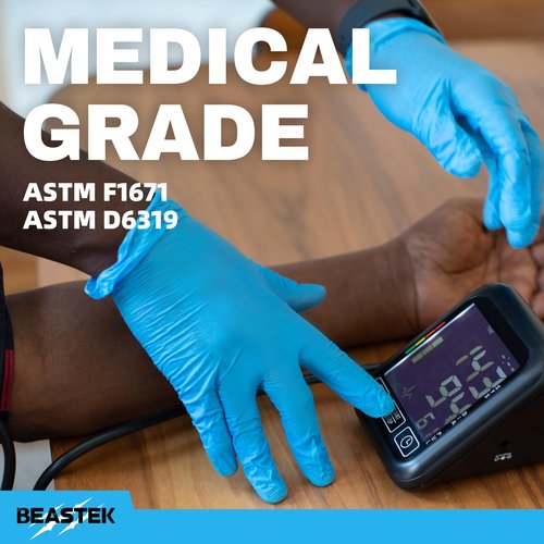 Beastek Blue Nitrile Exam Gloves, 4 mil Powder-Free Latex-Free Non-Sterile Food Safe Disposable Medical Glove, 100 Pcs (Large)