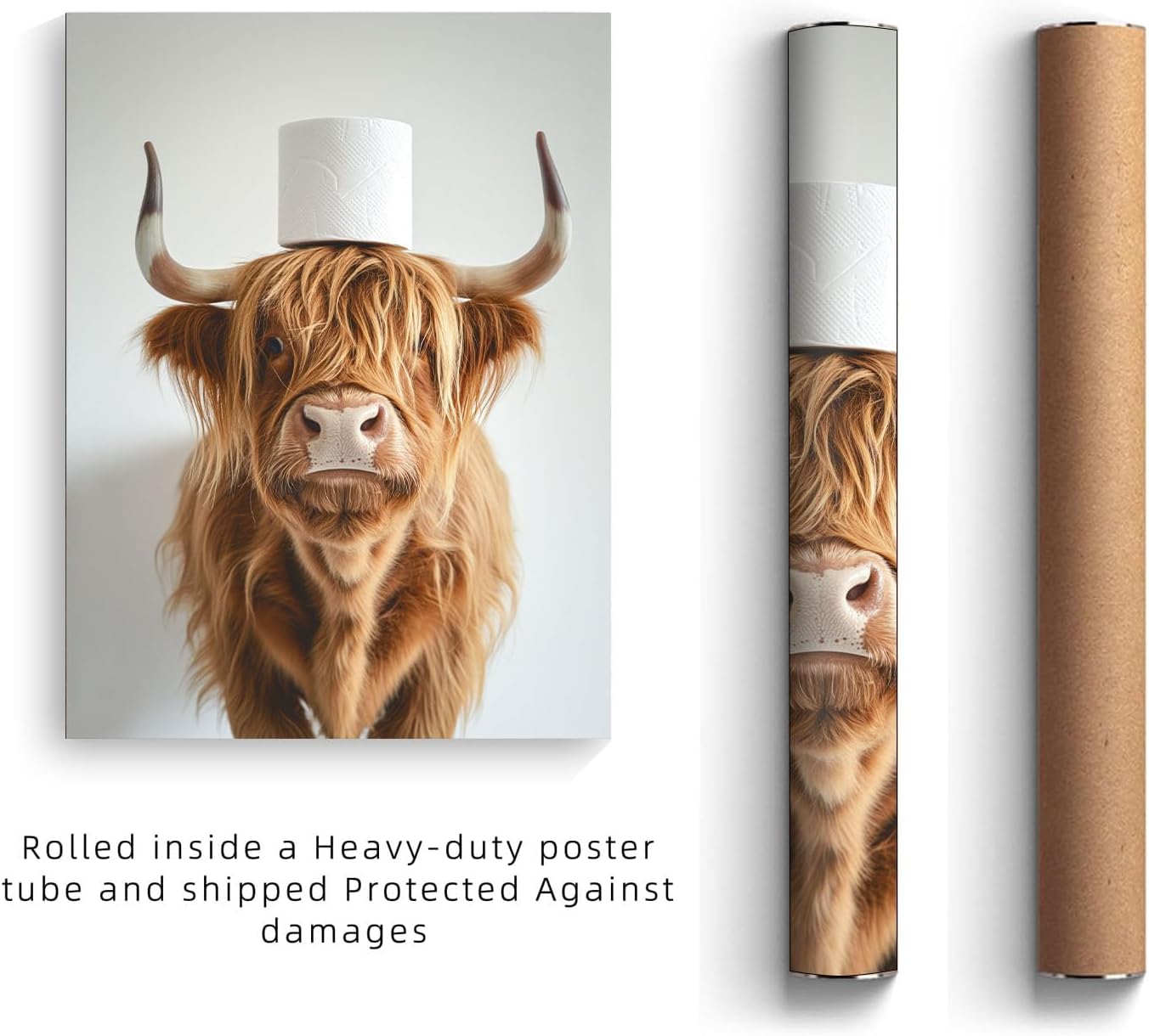 ZXDZSM Highland Cow Wall Art - Funny Bathroom Decor Canvas Prints | Unframed 8x10 Inch, Set of 4