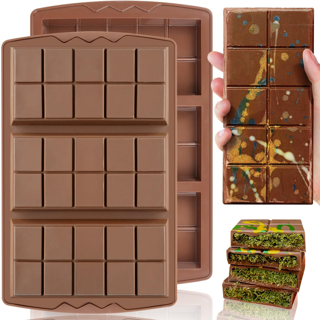 HKNMTT Chocolate Bar Mold Silicone 2PCS, Large Stuffed Dubai Pistachio Deep Bar Moulds Kit 0.85 Inch Thick Big, Ideal for Homemade Making Candy Bar Bpa Free DIY