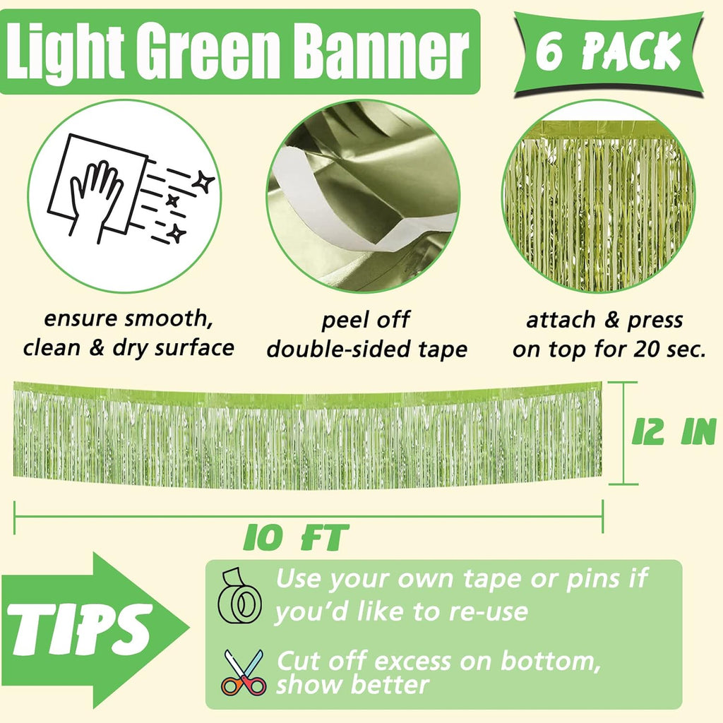 Skiennix Foil Fringe Garland - 10 Feet Metallic Tinsel Banner for Party Decorations | Light Green