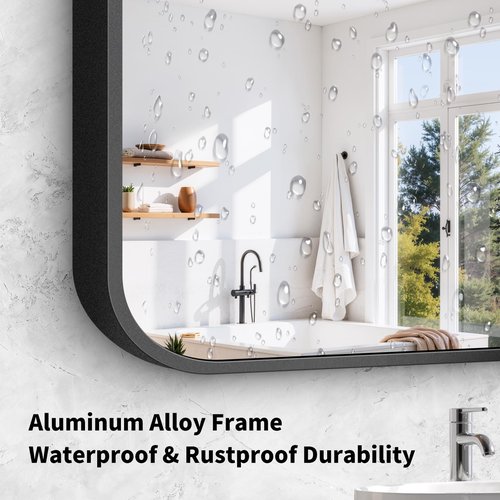 Koonmi Black Framed Bathroom Mirror - 30x30 Inch Shatterproof Tempered Glass Vanity Mirror for Bathroom Sink, Wall Mounted with Matte Aluminum Alloy Frame, No Distortion, Modern Decor