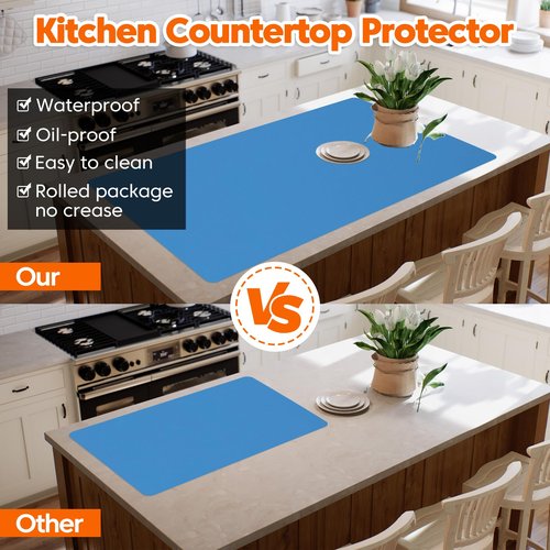 Extra Large Silicone Mat, 84”x24” Heat Resistant Mats for Countertop, Cuttable Waterproof Kitchen Counter Mat, Multipurpose Countertop Protector Mat, Silicone Mats for Kitchen Counter (Blue)