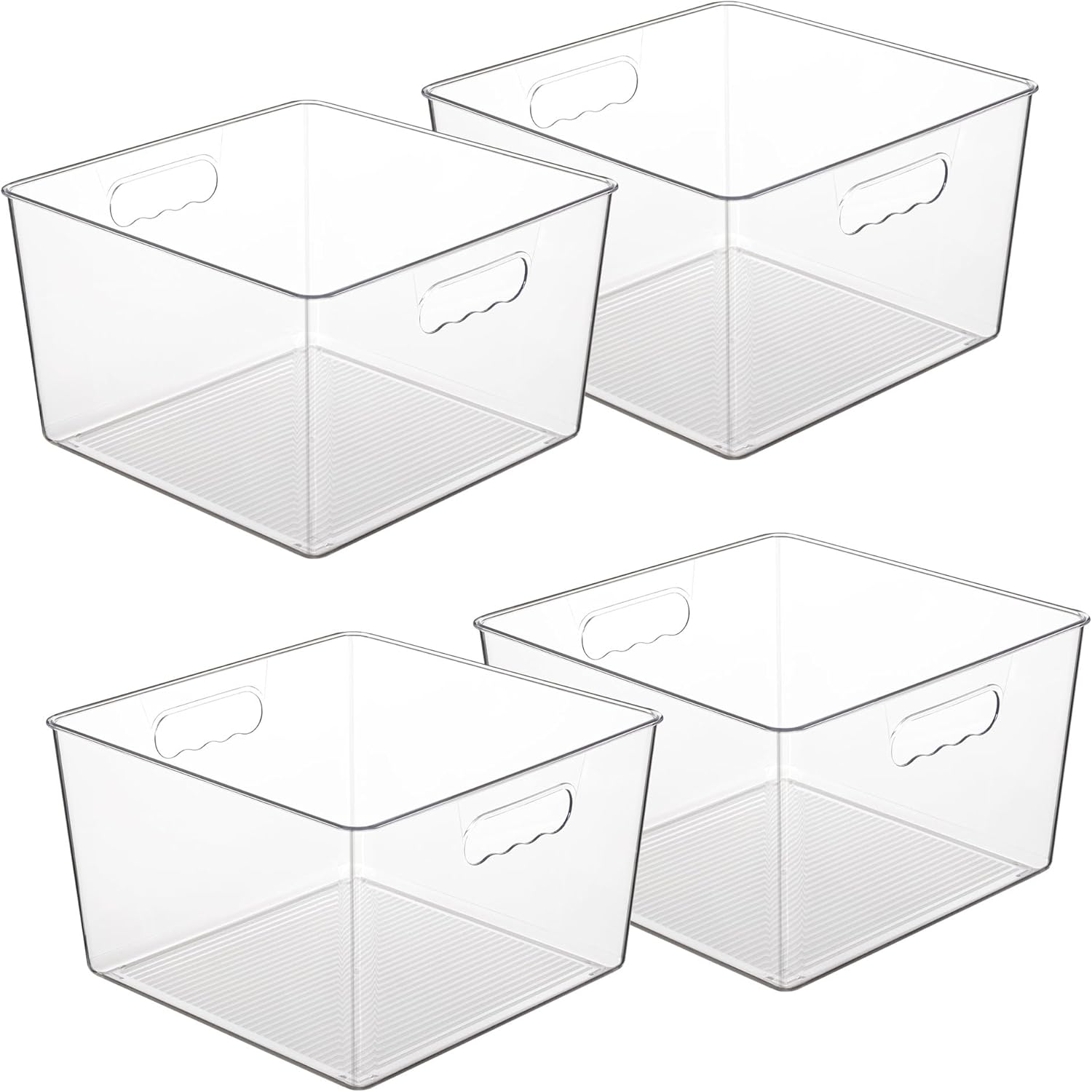 Vtopmart Extra Large Clear Plastic Storage Bins - 11x11 Cube Acrylic Organizers with Handles for Home & Pantry