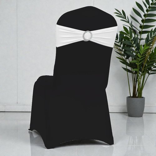 MDS Spandex Chair Sashes - Pack of 125 Universal Elastic Stretch Ties with Buckle Slider - White