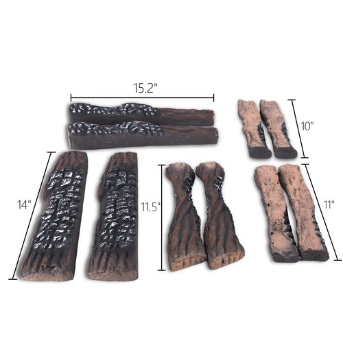 vchin Gas Logs, 10 Piece Ceramic Log for Fireplace and Fire Pit, Heat Resistant Realistic Logs, Stackable Fake Log Set - Gas, Propane, Electric Fireplace Indoor Insert