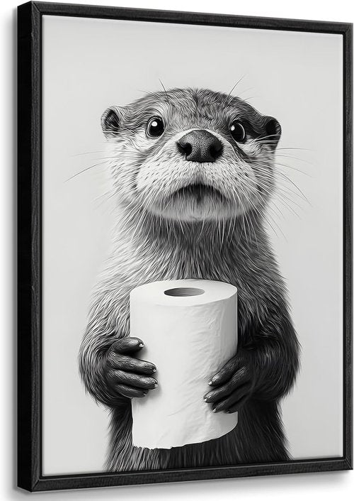 Framed Otter Bathroom Wall Art - Funny Black and White Decor for Restroom | Farmhouse Style