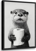 Framed Otter Wall Art - Black and White Funny Bathroom Decor | Farmhouse Toilet Paper Design