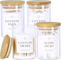 INIUNIK Qtip Holder Dispenser - 4 Pack Glass Apothecary Jars with Lids for Bathroom Organization