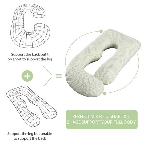 BATTOP Pregnancy Pillows for Sleeping- Full Body Maternity Pillow with Cooling Breathable Cover, U-Shaped Pregnancy Pillow for Side Sleepers - Support for Back,Hips,Legs,Belly (Mint Green)