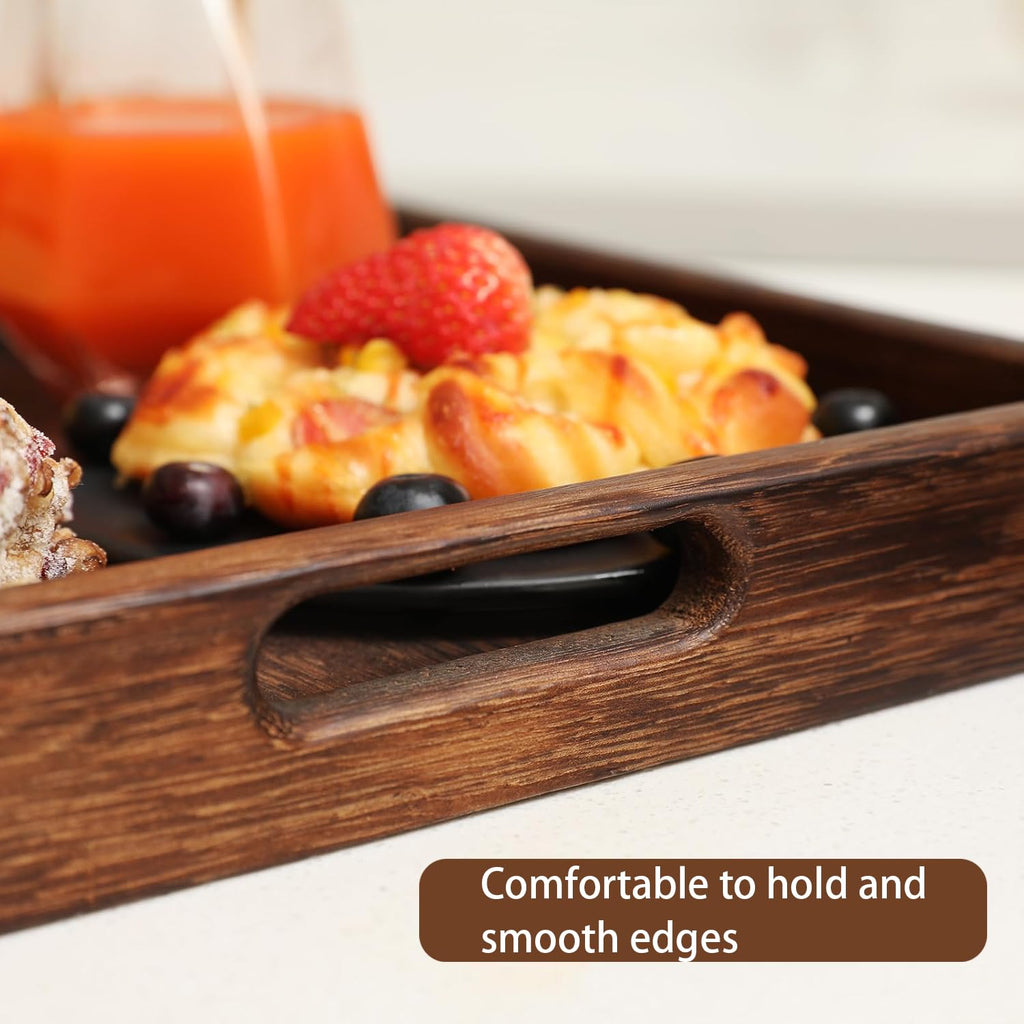 Wood Serving Tray with Handles,Farmhouse Wooden Tray for Ottoman,Decorative Serving Trays Platter for Breakfast in Bed,Lunch,Dinner,Appetizers,Patio, Coffee Table, BBQ,Party,Lap &Couch(16 Inches)