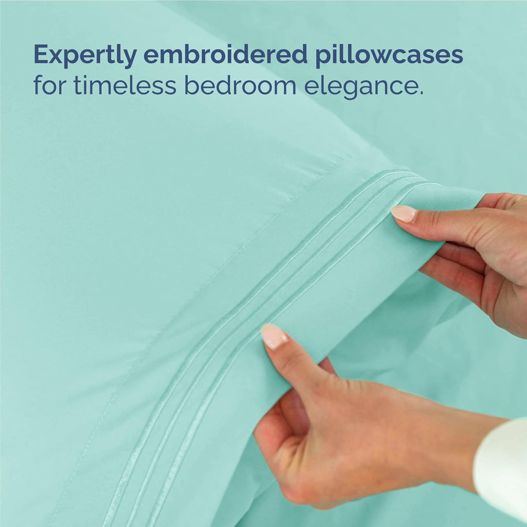 Regine Switzerland Twin XL Sheet Set - Comfy Cooling Bed Sheets - Luxury Hotel Quality - Deep Pockets, Soft, Wrinkle-Free - Spa Blue