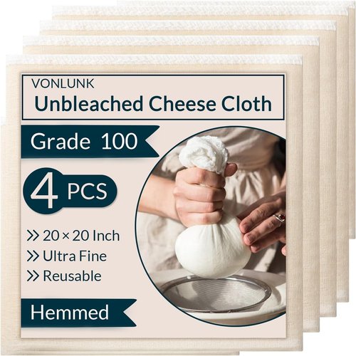 Grade 100 Cheesecloth by [Brand Name] - 4-Pack 20x20 Inch Reusable Unbleached Cotton Strainer for Cooking, Baking & Juicing
